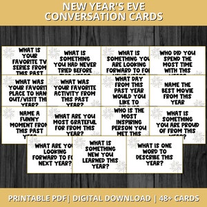 Tarjetas de conversación de Nochevieja, Juego de fiesta de Nochevieja, Tarjetas de reflexión de Año Nuevo, Tarjetas de reflexión familiar