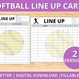 Modèle de carte d'alignement de softball, alignement de frappeur imprimable, PDF à remplir de softball