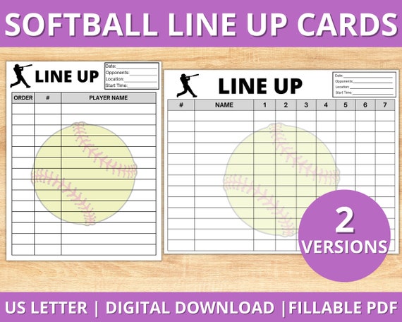Softball Line Up Card Template, Batting Line Up Printable, Softball Fillable PDF