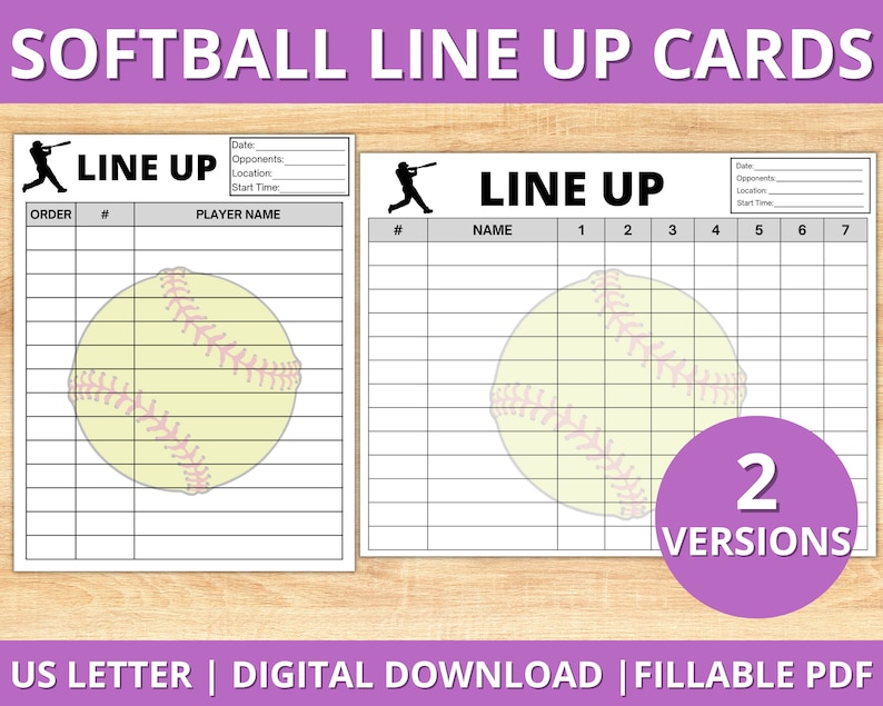 Softball Line up Card Template, Batting Line up Printable, Softball ...