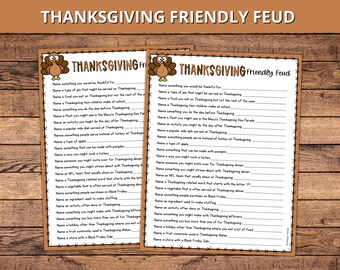 Thanksgiving Friendly Feud,  Thanksgiving Trivia Game, Thanksgiving Party Game