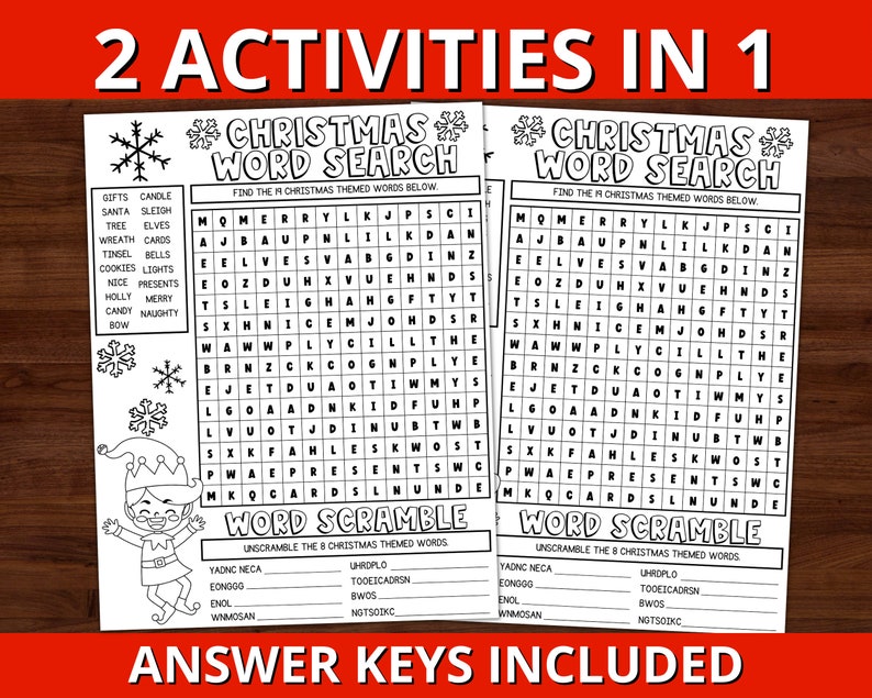 Christmas Activity Sheet Christmas Word Search and Word - Etsy