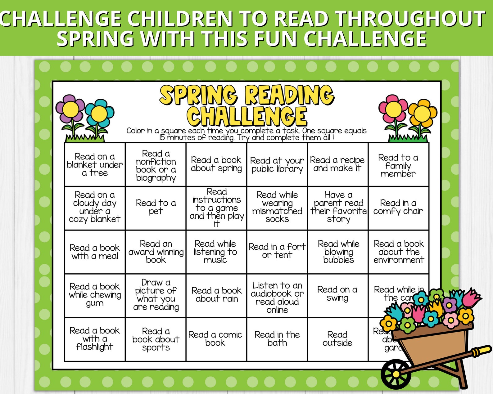 Spring Reading Challenge for Kids, Reading Printable Activities, Kids