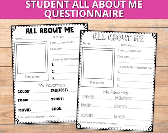Student All About Me Questionnaire, Printable Back to School Activity, First Day of School All About Me Printable, Get to Know You Activity