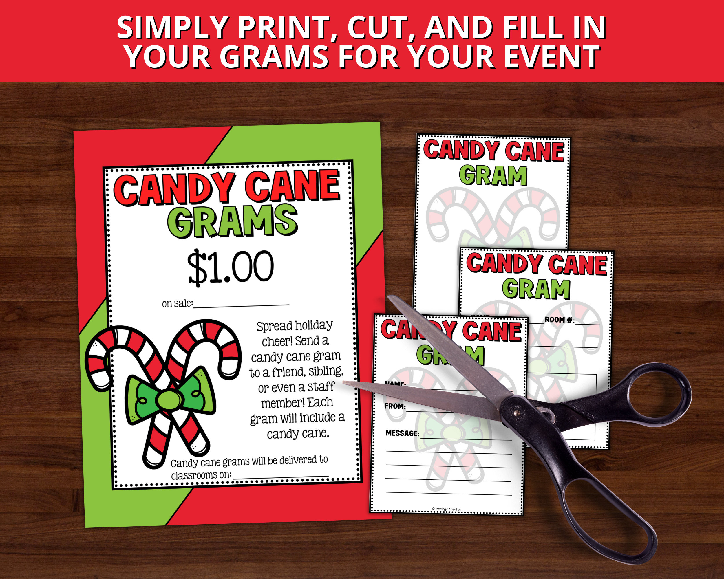 Candy Cane Gram Template, Candy Cane Printable Fundraiser, Christmas