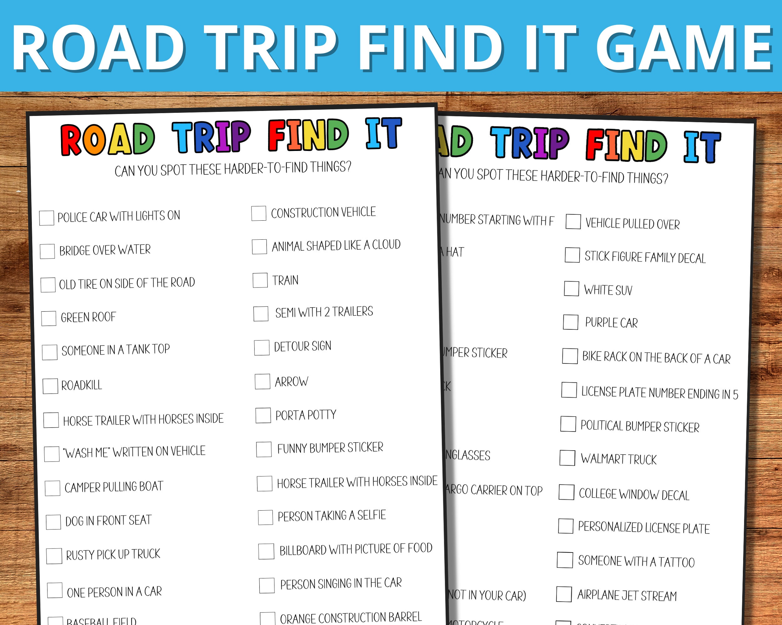 Road Trip Find It Game, Scavenger Hunt Printable for Kids, Car Ride