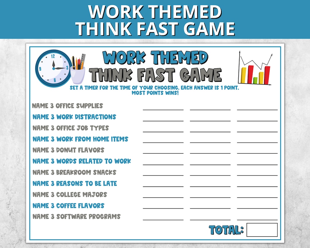 Work Themed Think Fast Game Office Party Trivia Game Work Etsy