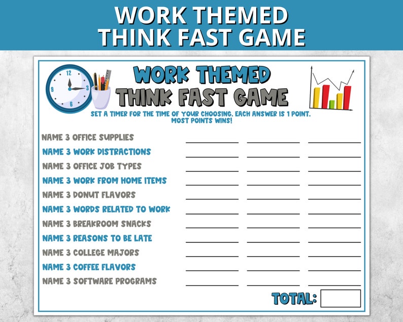 Work Themed Think Fast Game Office Party Trivia Game Work Etsy