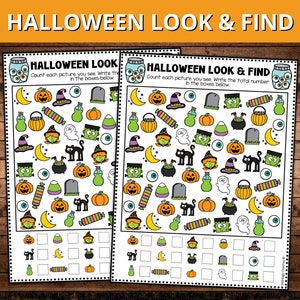Halloween Look and Find Activity, Halloween Printable Games, Counting Games for Preschoolers