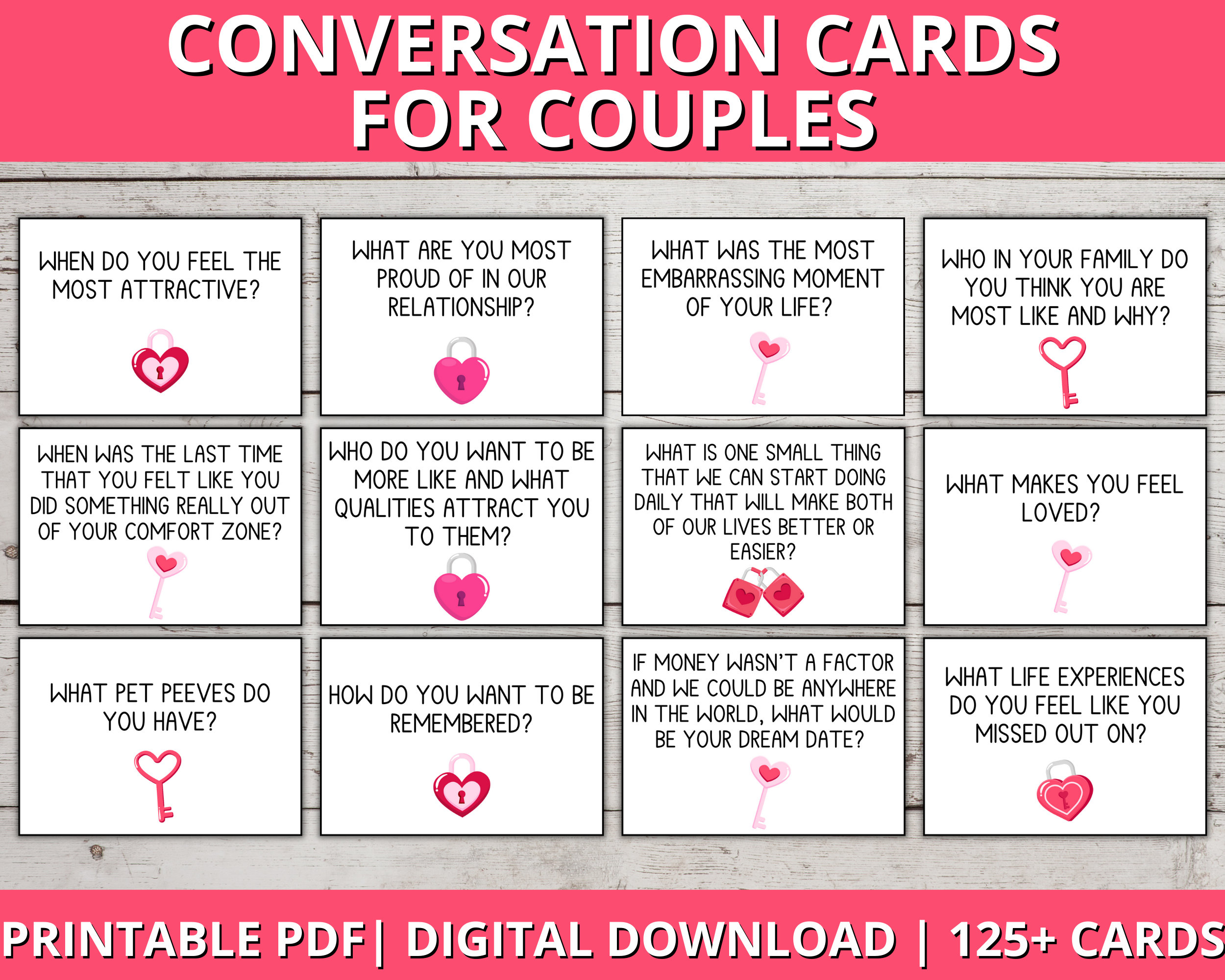 125 Conversation Cards for Couples, Relationship Questions, Couple