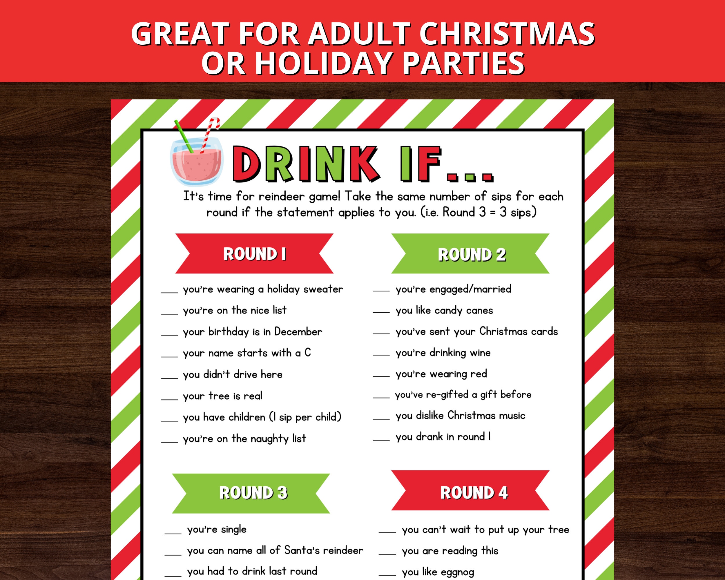Christmas Drink If Game, Holiday Drink If Game, Adult Christmas Christmas Drinking Games