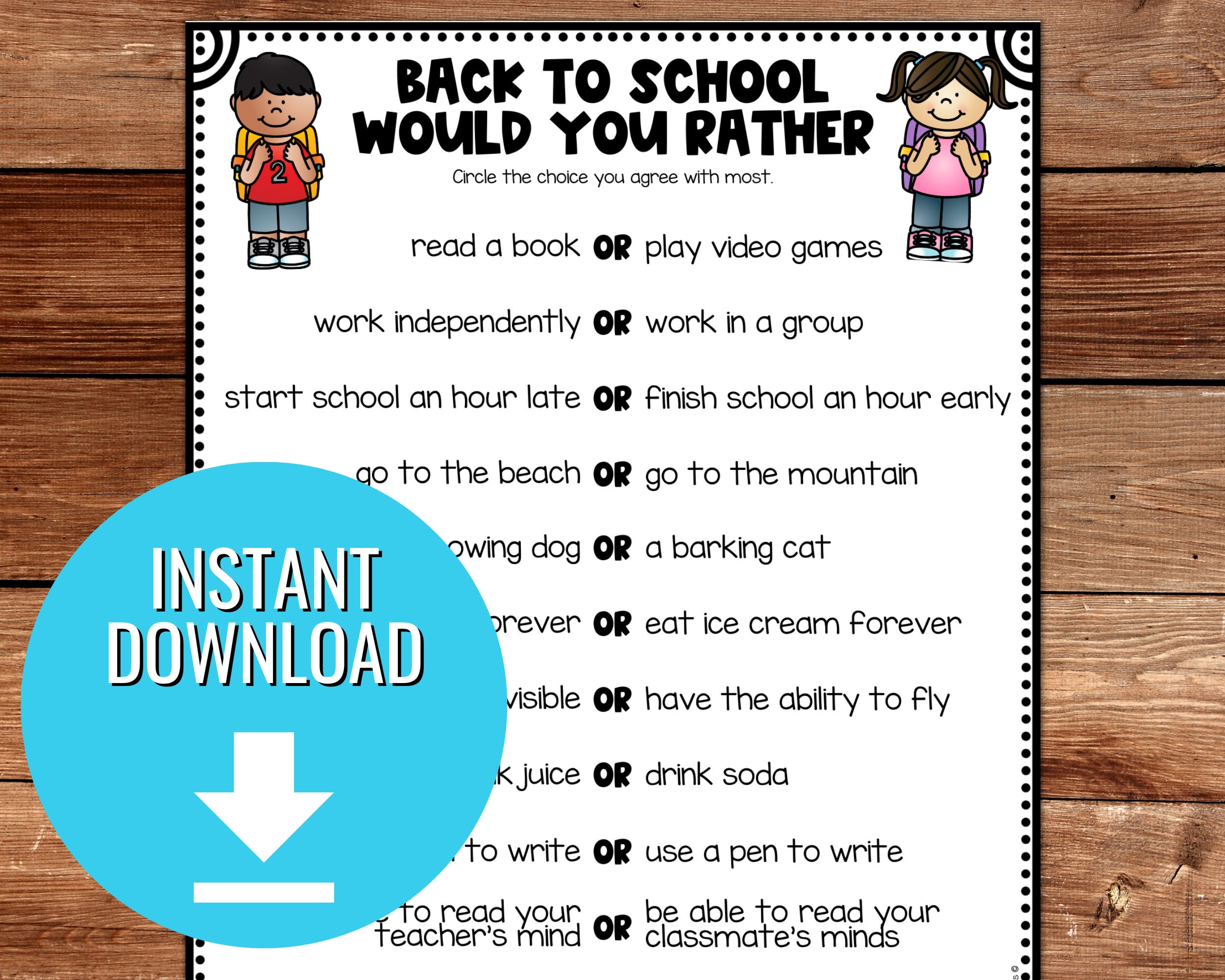 Would You Rather Back to School Activity, First Day of School Game ...