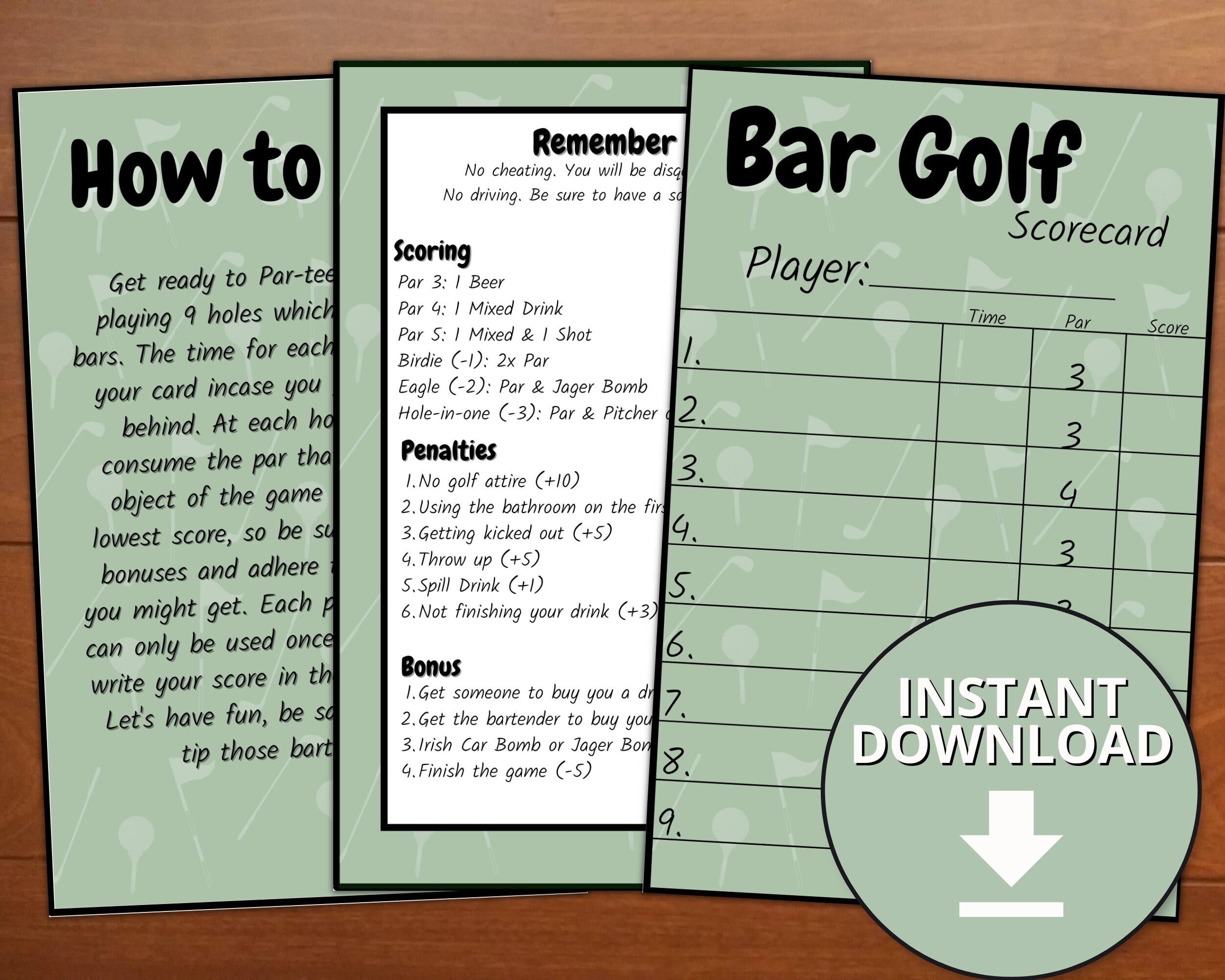 Editable Bar Golf Pub Golf Score Card Template Editable Pub - Etsy