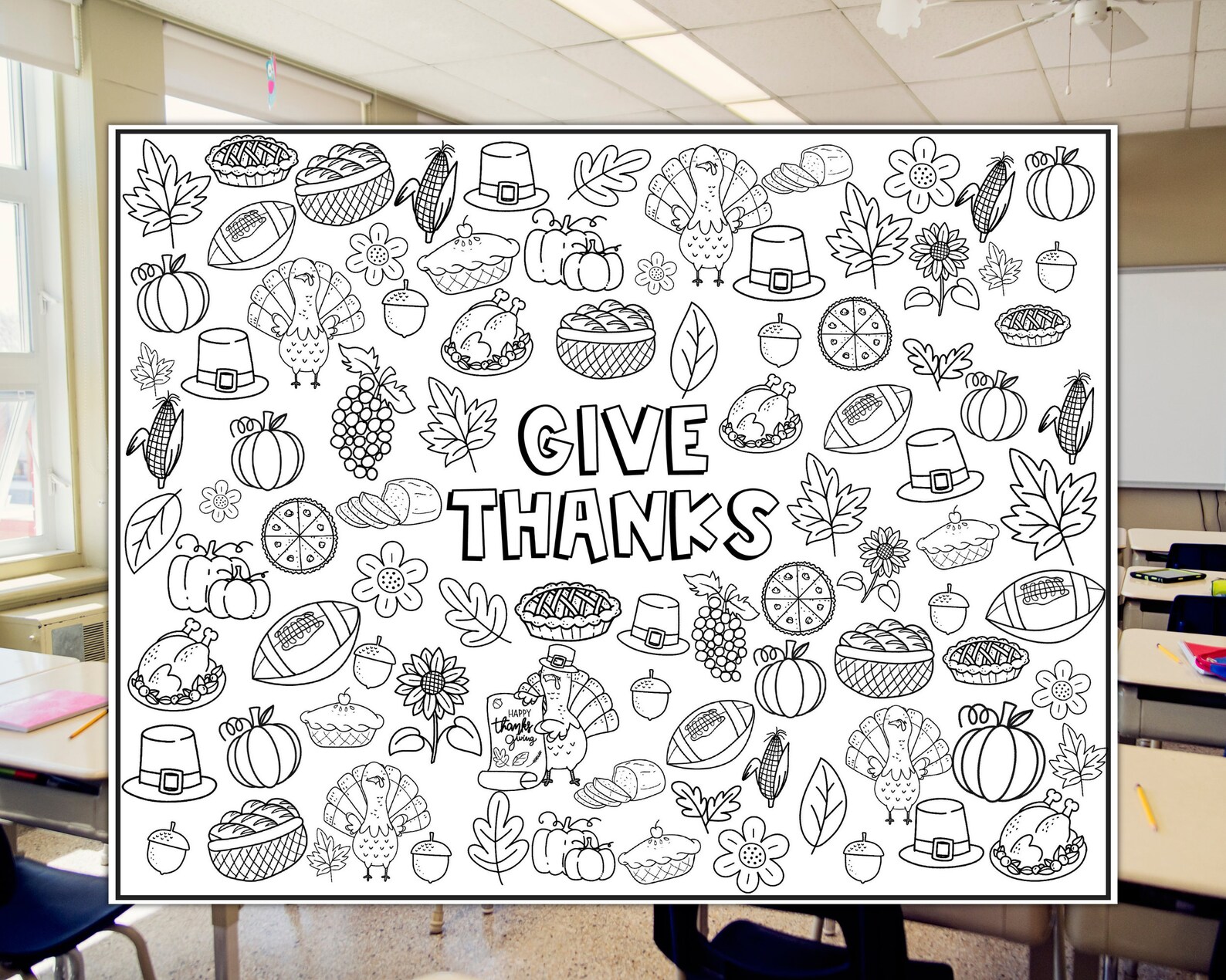 Thanksgiving Doodles Coloring Page Thanksgiving Coloring - Etsy