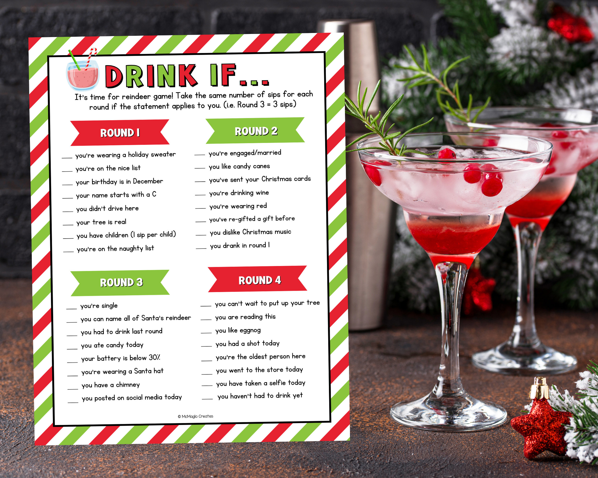 Christmas Drink If Game, Holiday Drink If Game, Adult Christmas Christmas Drink Games