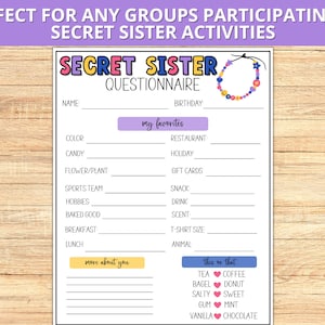 Secret Sister Questionnaire, Secret Sister Printable Survey, Gift ...