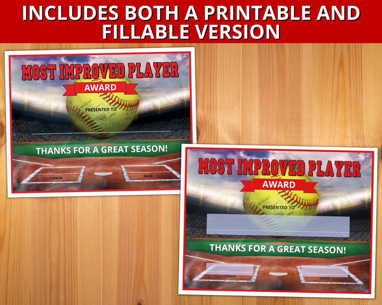 Softball Award Certificates, End of Season Softball Award Certificates, Softball Participation