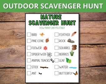Outdoor Scavenger Hunt, Nature Scavenger Hunt Printable, Kids Outdoor Activity