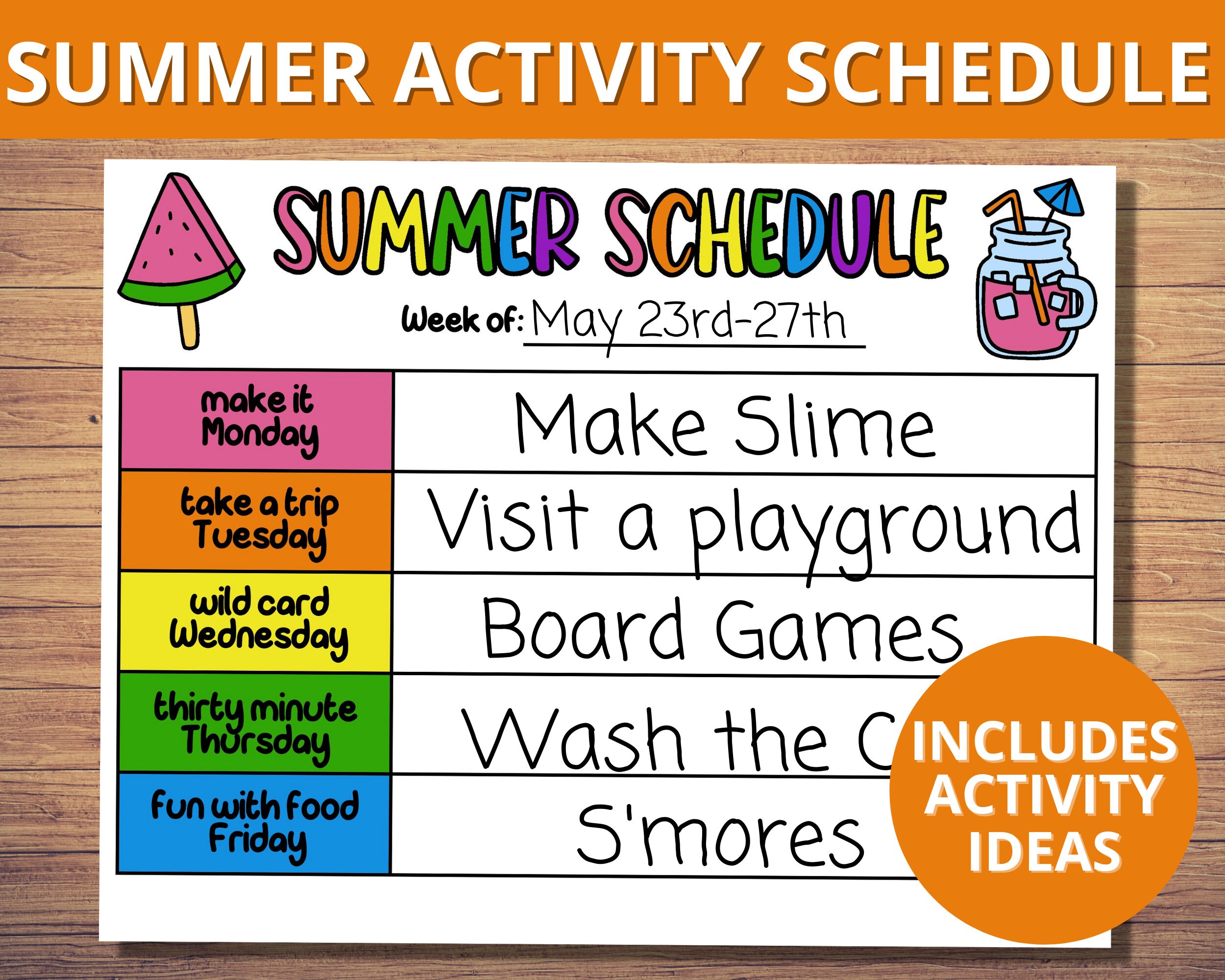 Summer Schedule Theme Activities For Kids Summer Activities Etsy
