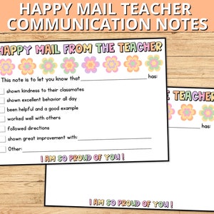 Notas de comunicação do professor Happy Mail, cartões de correio do professor, bilhete do professor, cartões de brag do professor, nota positiva do professor