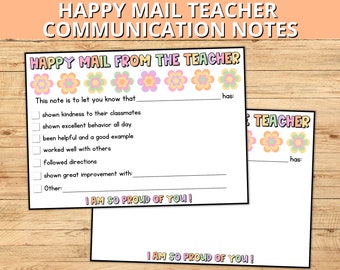 Happy Mail Teacher Communication Notes, Teacher Mail Cards, Note from the Teacher, Teacher Brag Cards, Positive Note from the Teacher