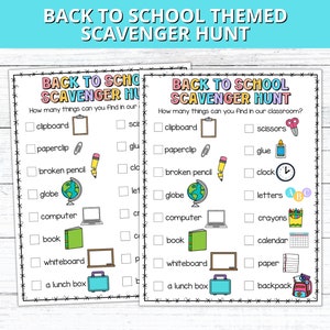 Back to School Scavenger Hunt, Classroom Scavenger Hunt Printable for Kids, First Day of School Activity