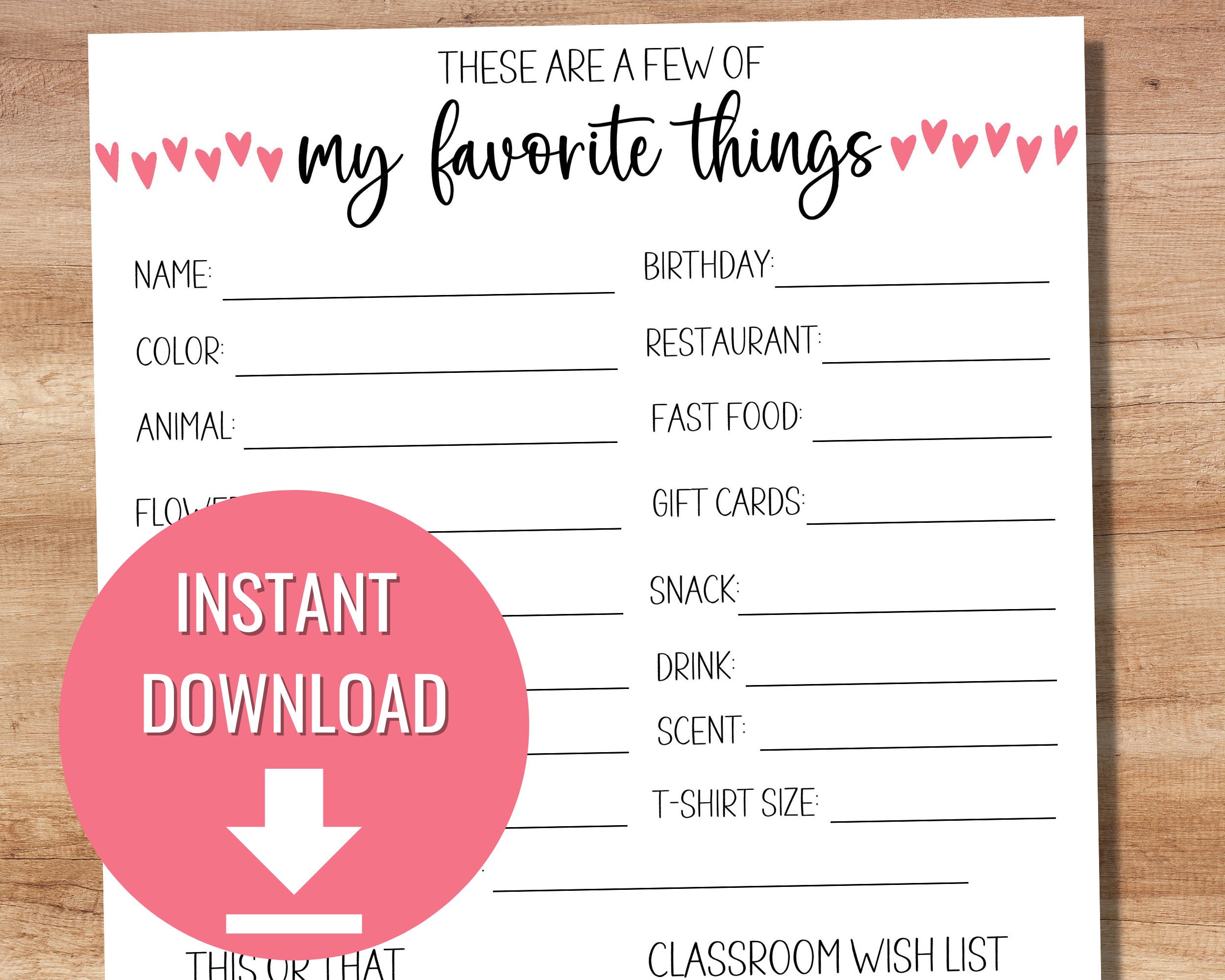 Teacher's Favorite Things Survey Teacher Wish List - Etsy