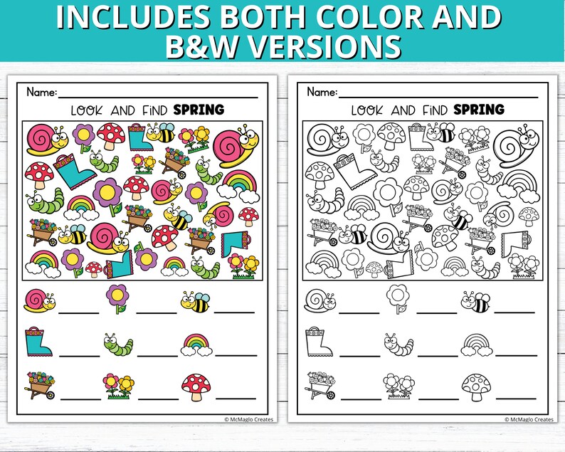 Spring Object Find Worksheet Spring Activities for Kids, Spring Classroom Centers, Look and Find ...