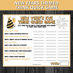 New Years Themed Think Quick Game, New Years Trivia Game, New Year&#39;s Eve Group Games