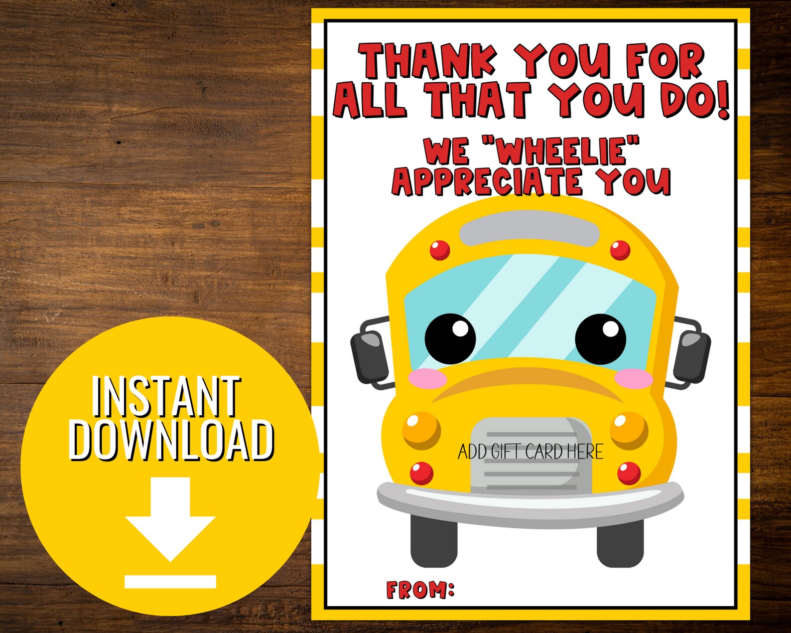 Bus Driver Appreciation Gift Card Holder, School Bus Thank You Card ...