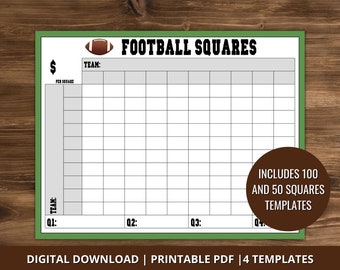 Football Squares Game, 100 Squares, The Big Game Squares Grid, Football Squares Fundraiser, 50 Squares, Football Squares Board