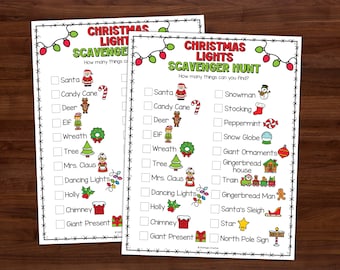 Déco de Noël à imprimer, chasse au trésor, jeu de lumières des fêtes, chasse au trésor de Noël pour les grands