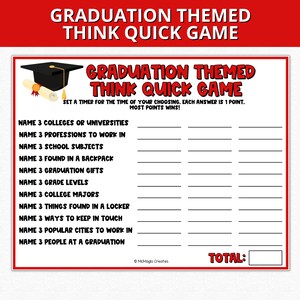 Graduation Think Quick Game, Graduation Party Games