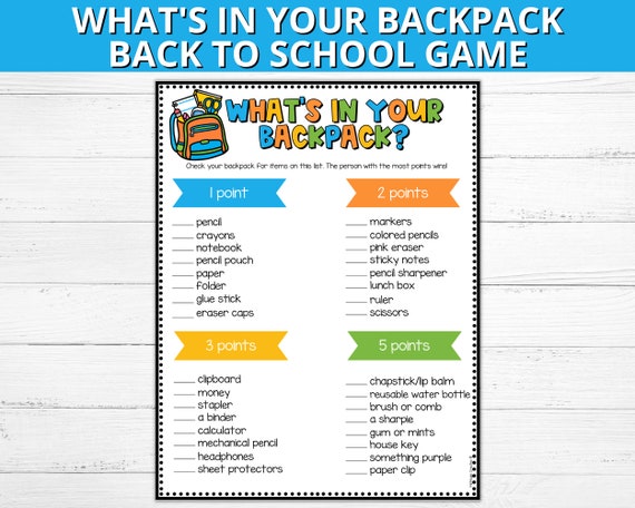 What's in You Backpack Back to School Game, First Day of School Activity,  Ice Breaker for Kids, Beginning of the School Year Activity - Etsy