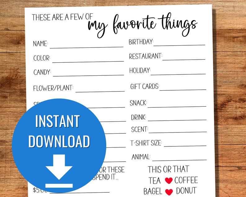 Employee Favorite Things Survey Co-worker All About Me List - Etsy