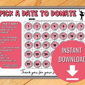 Dance Calendar Fundraiser Pick a Date to Donate Printable - Etsy