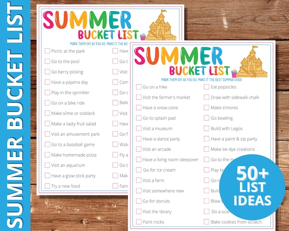 Summer Bucket List, Bucket List Template for Kids, Printable Summer Activities for Family, Kids Bucket List Summer Challenge