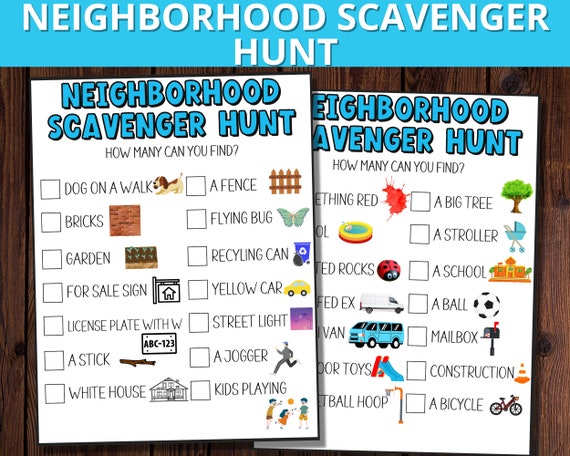 Neighborhood Scavenger Hunt, Scavenger Hunt Printable for Kids,  Rainy Day Activity