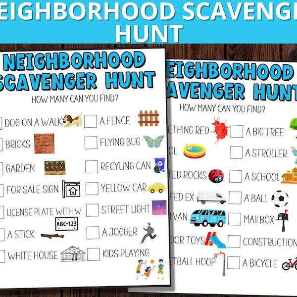 Neighborhood Scavenger Hunt, Scavenger Hunt Printable for Kids,  Rainy Day Activity