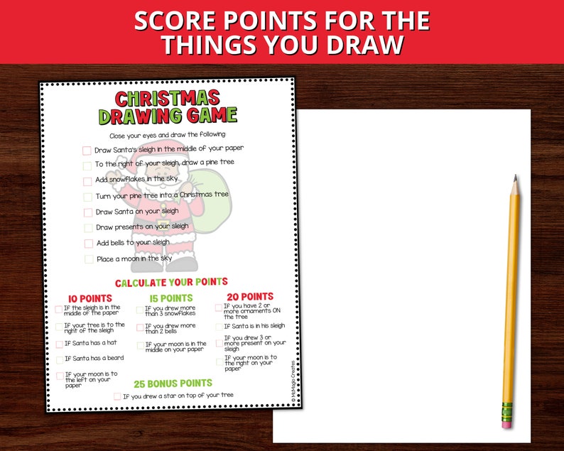 Christmas Drawing Game, Office Holiday Party Game, Christmas Family