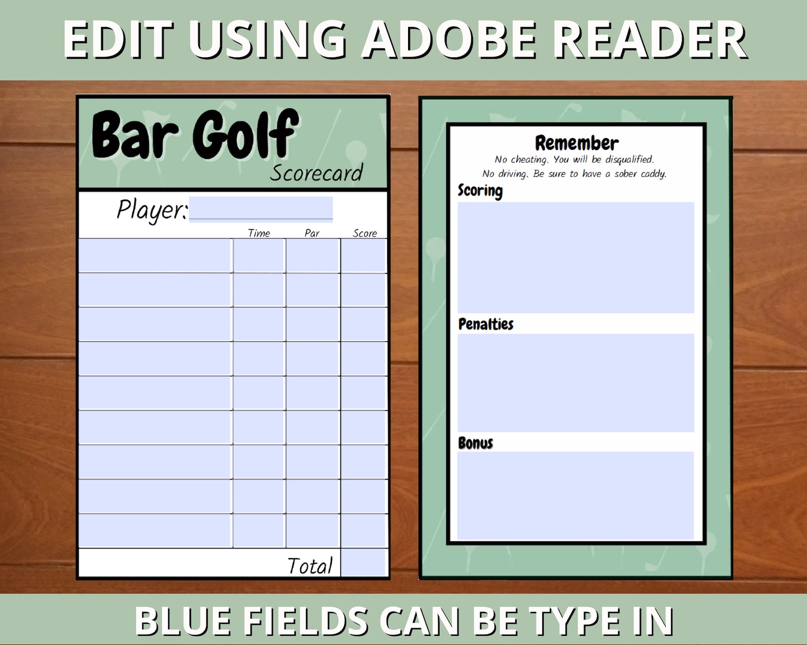 Editable Bar Golf Pub Golf Score Card Template, Editable Pub Golf Score ...