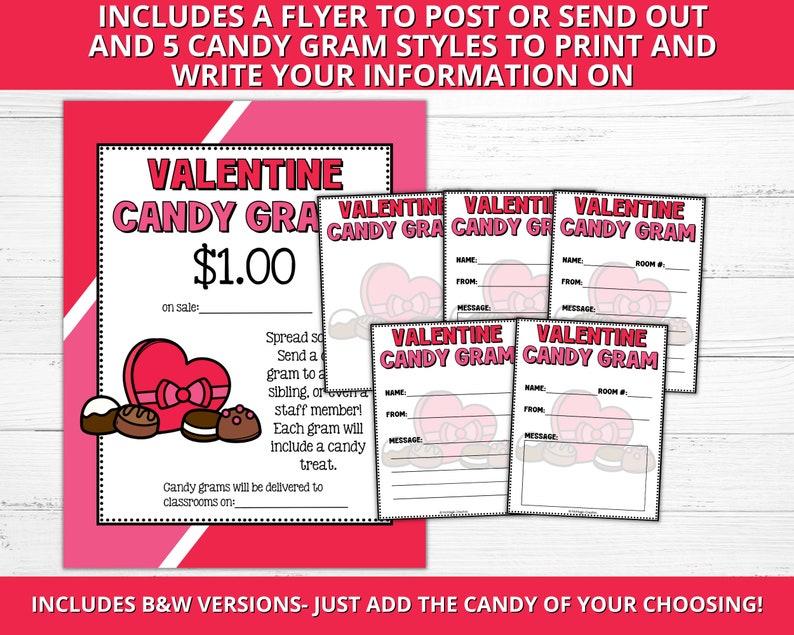 Valentines Day Candy Gram Fundraiser, Candy Gram Template, Candy Gram Printable Fundraiser Etsy