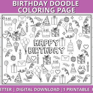 Anniversaire Doodles Coloriage Page, Feuille De Coloriage Joyeux Anniversaire, Page De Coloriage Joyeux Anniversaire Imprimable