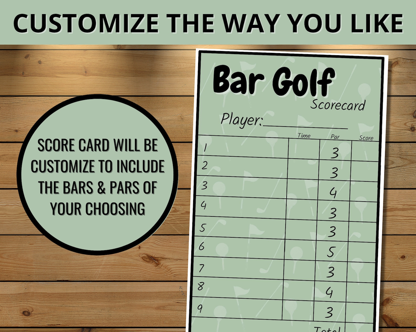 Custom Bar Golf Pub Golf Scorecard, Bar Golf and Pub Golf Printable Game Etsy