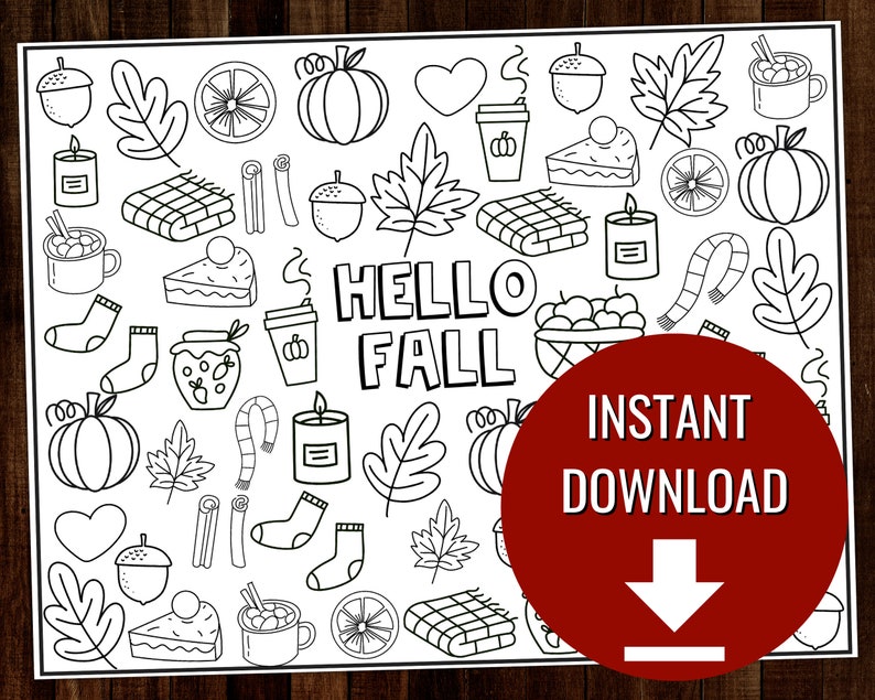 Fall Doodles Coloring Page Fall Coloring Sheet Printable Etsy