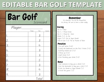 Editable Bar Golf Pub Golf Score Card Template, Editable Pub Golf Score Card Template