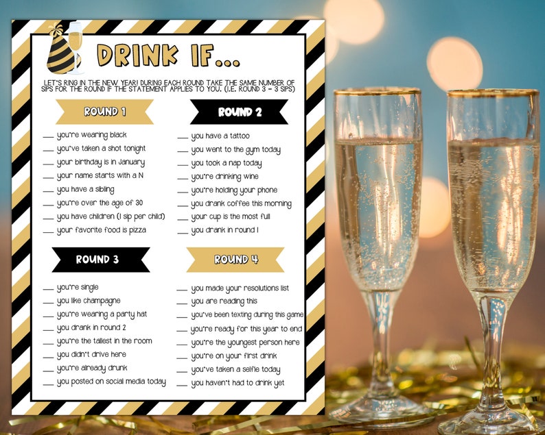 New Year's Eve Drink If Game, Adult New Year's Eve Drinking Game ...