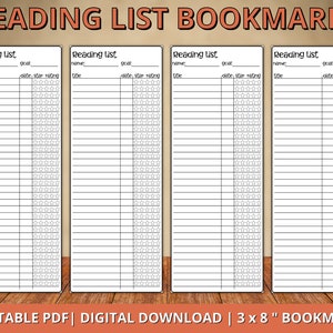 Reading List Bookmark, Printable Library Card Bookmarker, Reading Log Bookmark