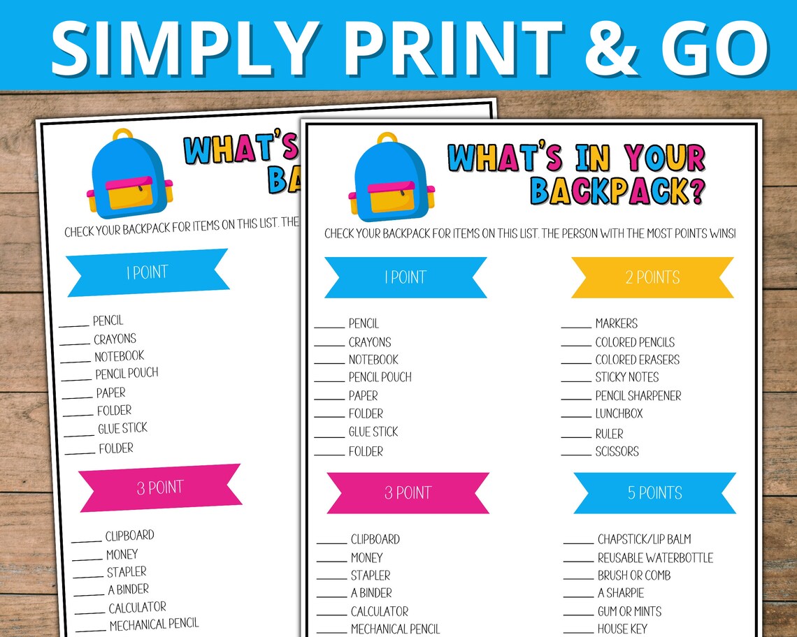 Back to School What's in Your Backpack Activity First Day Etsy