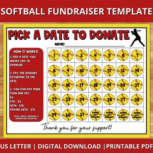 Softball Calendar Fundraiser, Pick a Date to Donate Printable, Softball Fundraiser Template